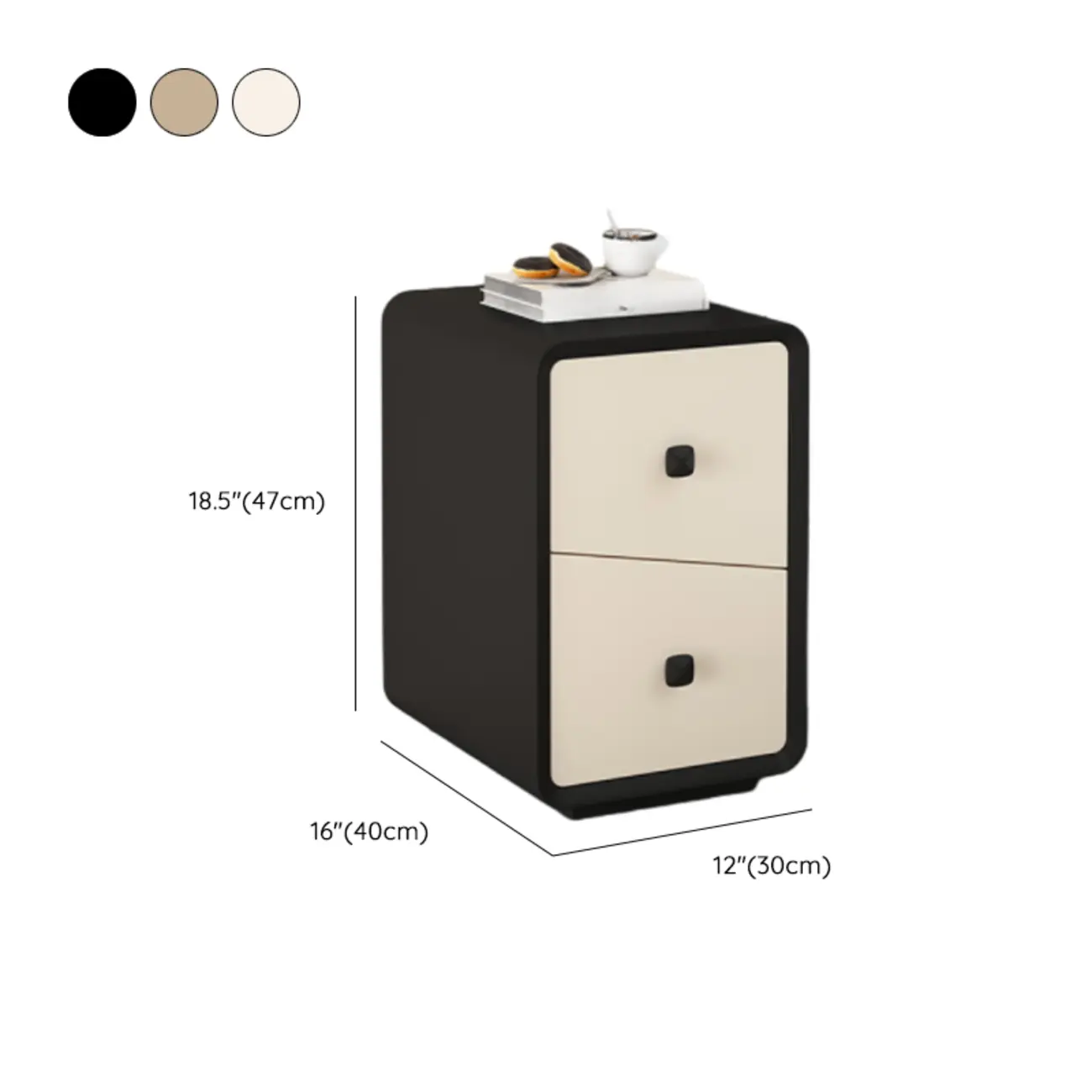 Modern Black and Off-White Wooden Nightstand 2-Drawer Storage Image - 11 | homeyfad