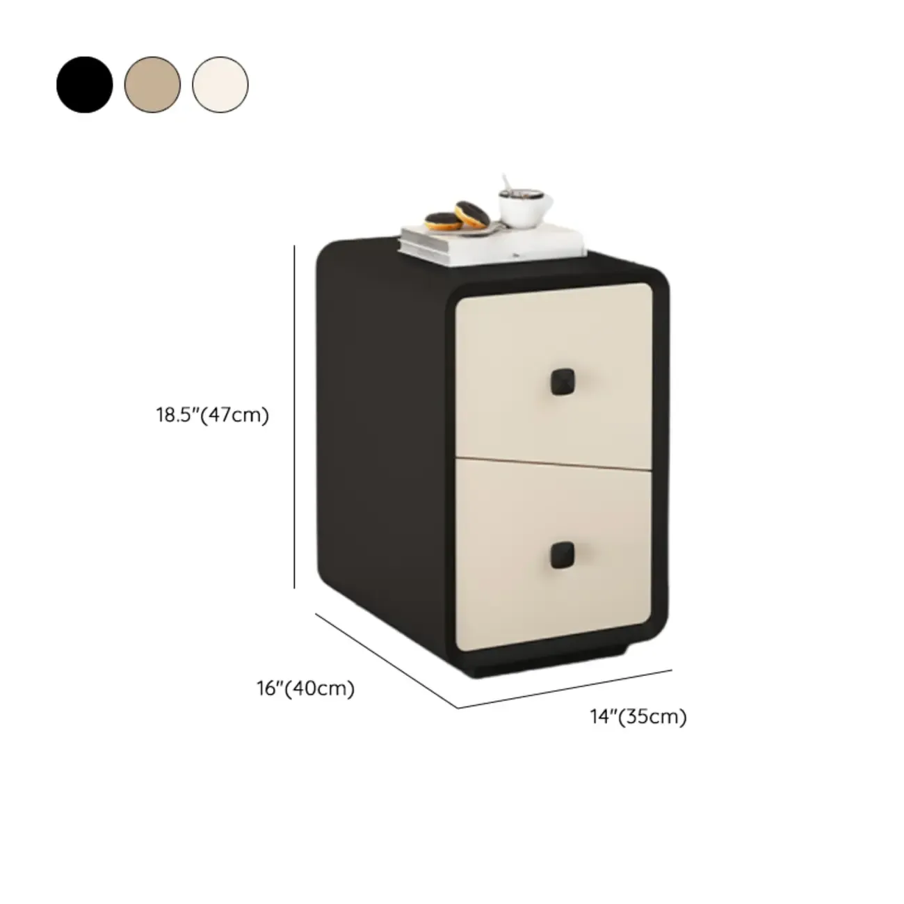 Modern Black and Off-White Wooden Nightstand 2-Drawer Storage Image - 12