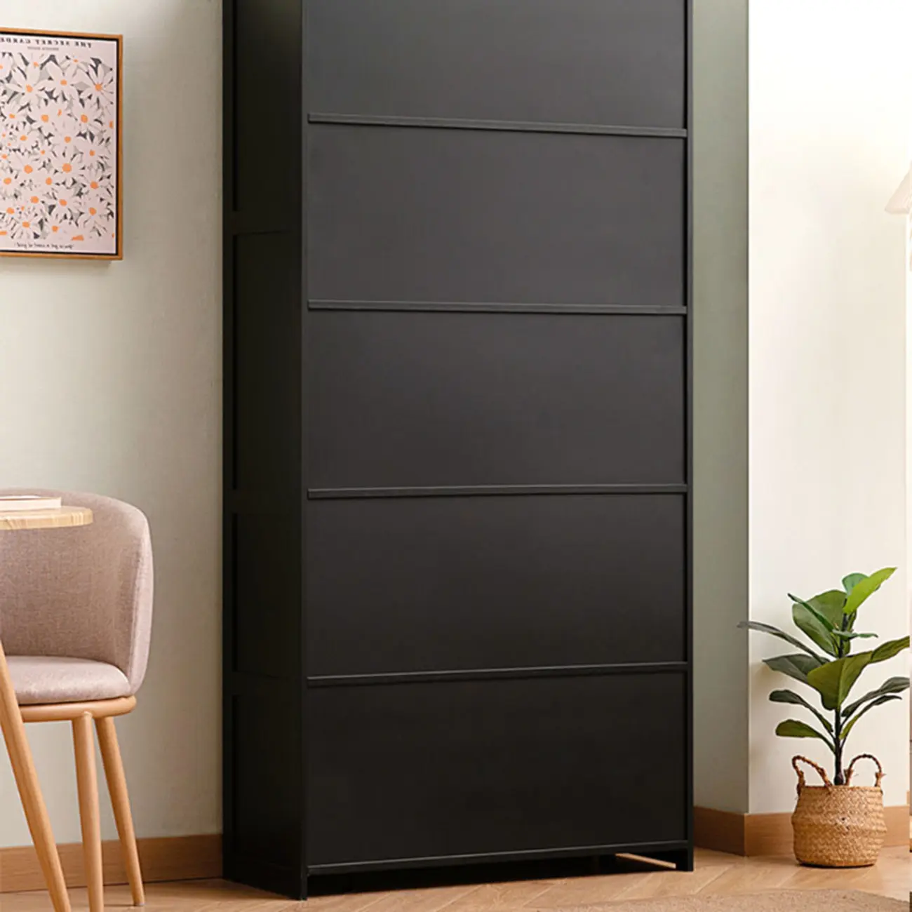 Bamboo Modern Black Vertical Bookcase with Glass Doors Image - 9 | homeyfad
