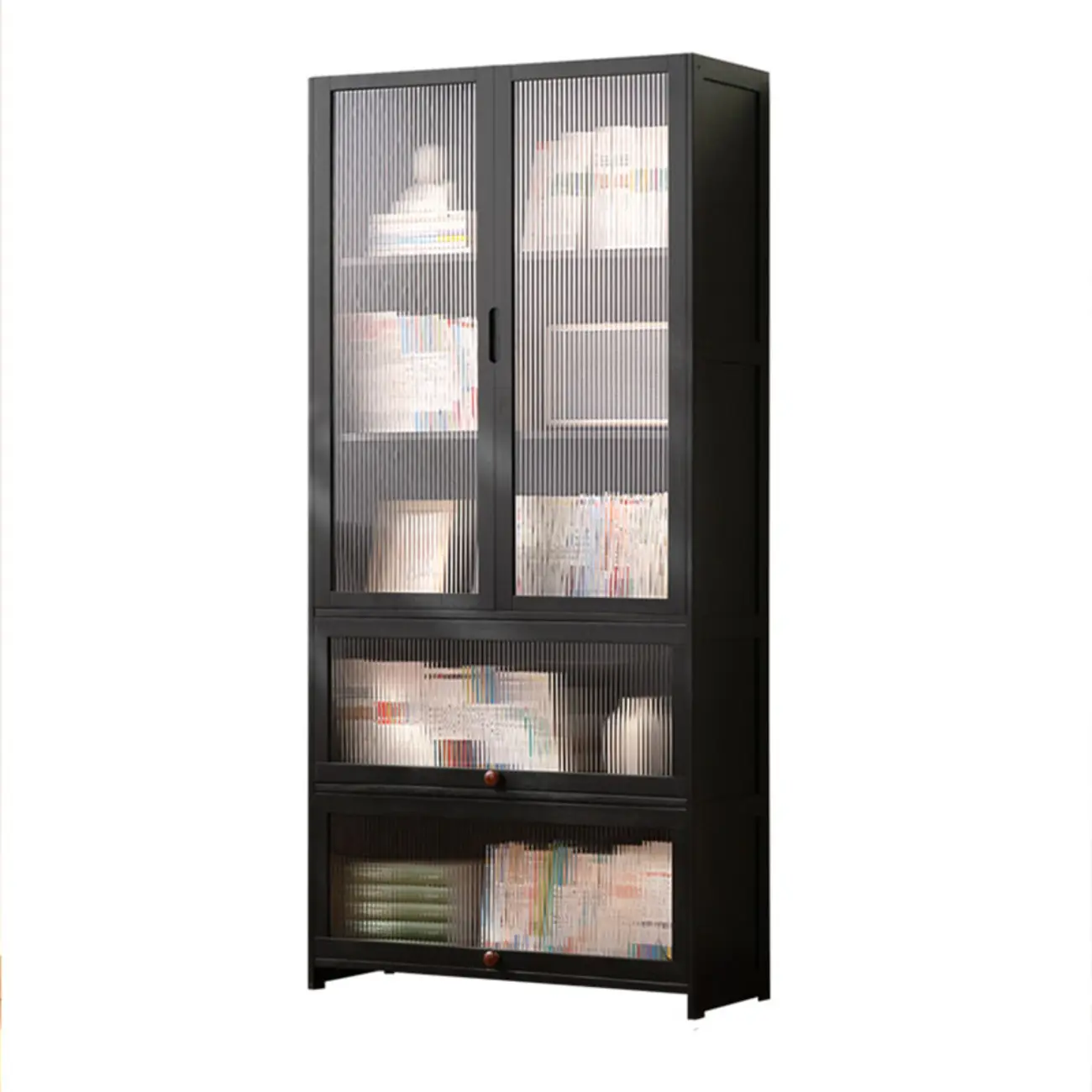 Bamboo Modern Black Vertical Bookcase with Glass Doors Image - 11 | homeyfad