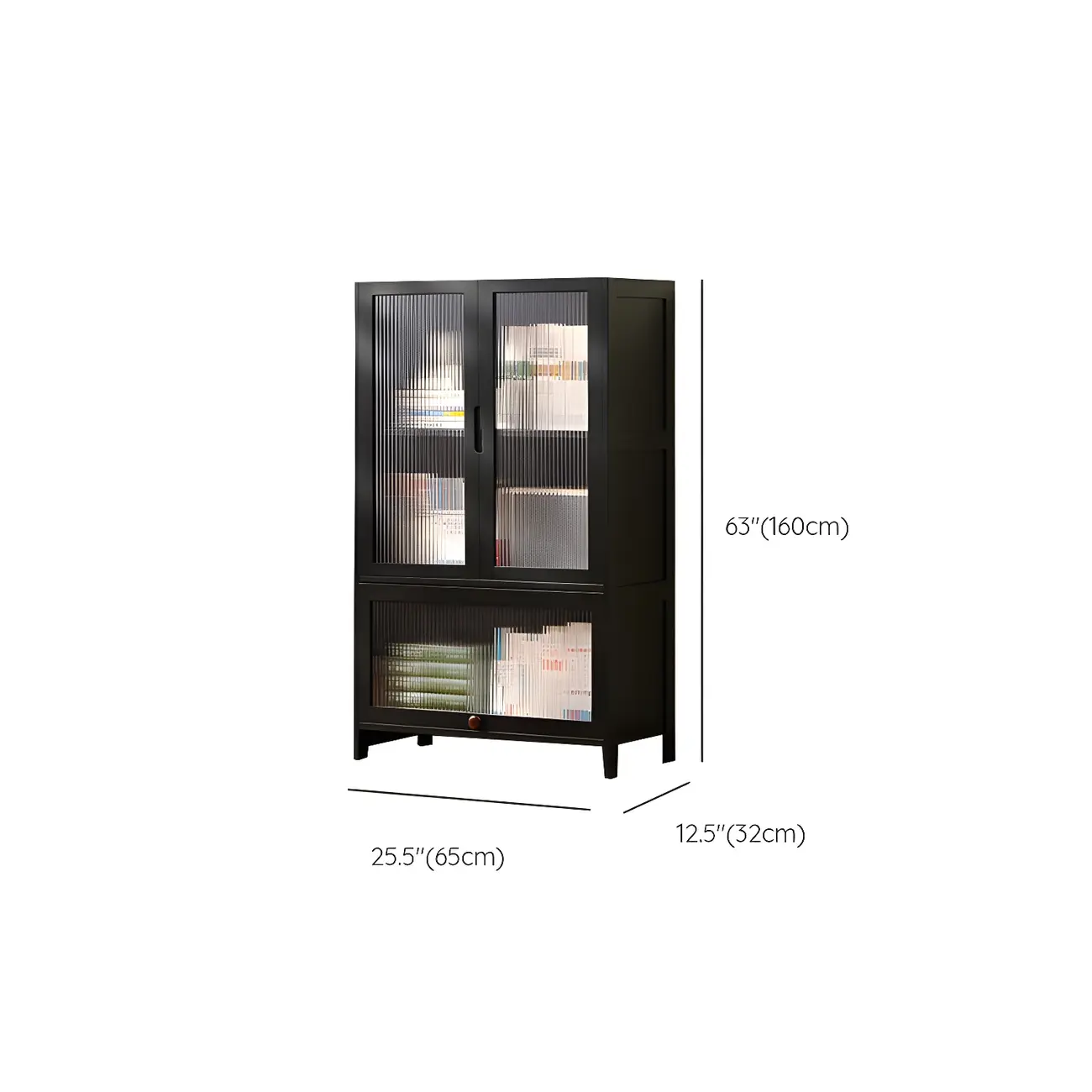 Bamboo Modern Black Vertical Bookcase with Glass Doors #size | homeyfad