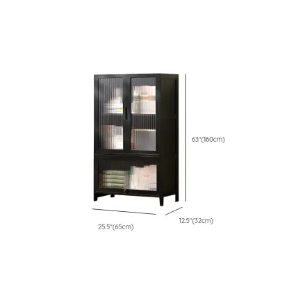 Bamboo Modern Black Vertical Bookcase with Glass Doors #size