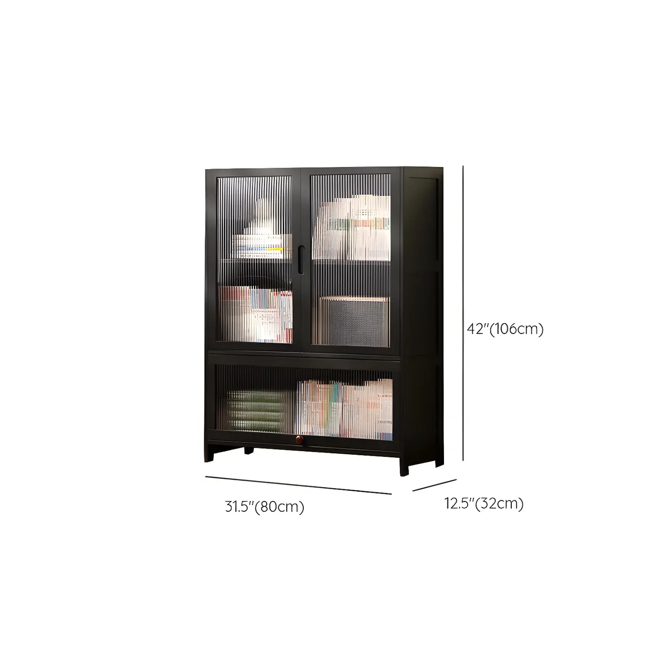 Bamboo Modern Black Vertical Bookcase with Glass Doors Image - 18 | homeyfad