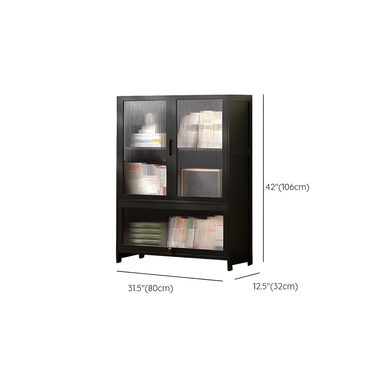 Bamboo Modern Black Vertical Bookcase with Glass Doors Image - 18