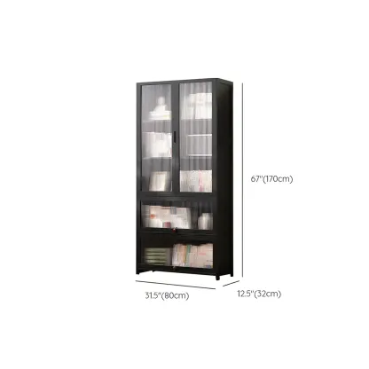Bamboo Modern Black Vertical Bookcase with Glass Doors Image - 20