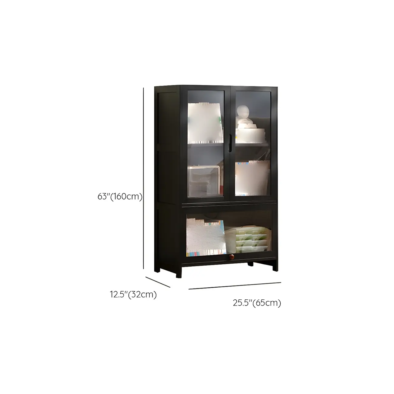 Bamboo Modern Black Vertical Bookcase with Glass Doors Image - 21 | homeyfad