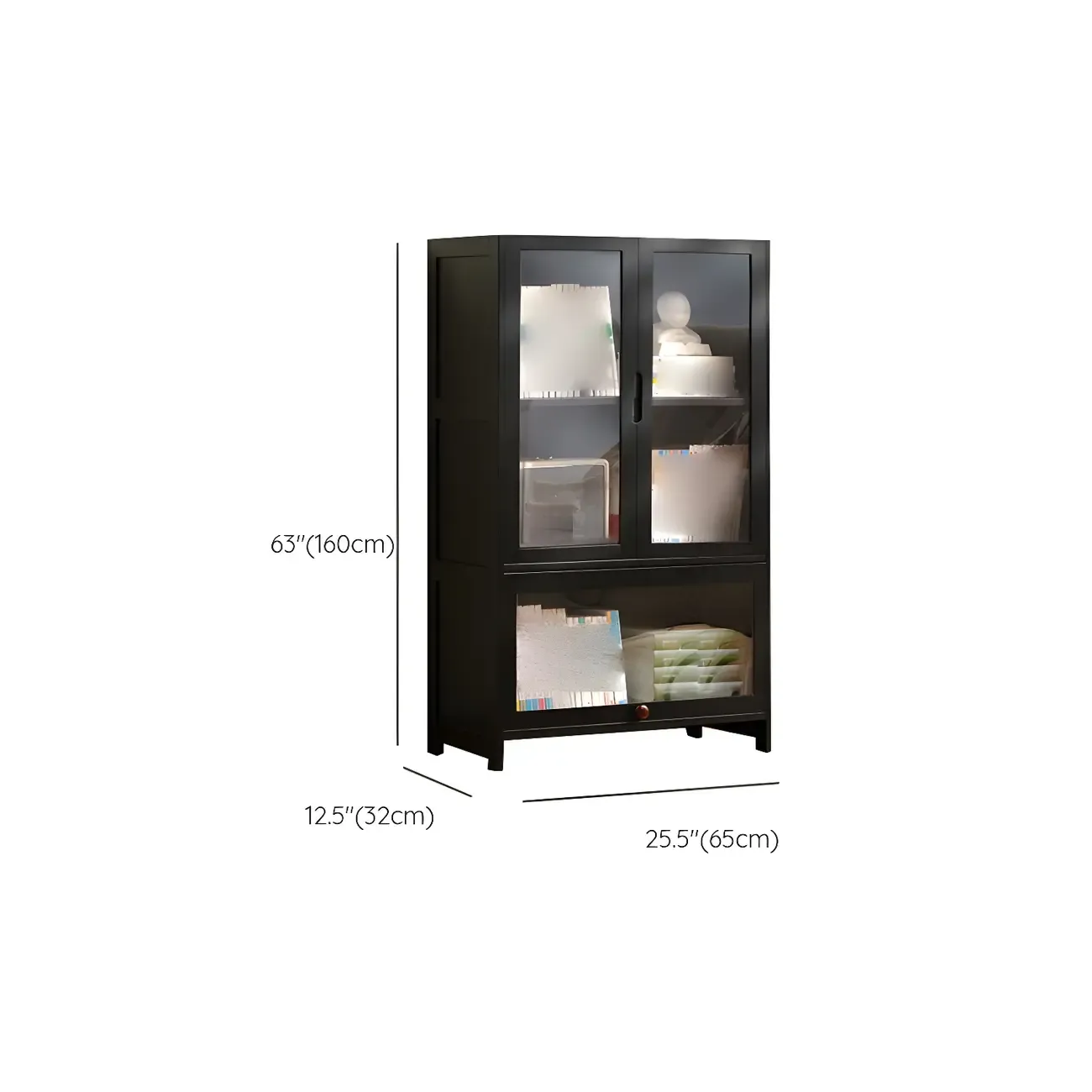 Bamboo Modern Black Vertical Bookcase with Glass Doors Image - 21