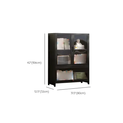 Bamboo Modern Black Vertical Bookcase with Glass Doors Image - 22