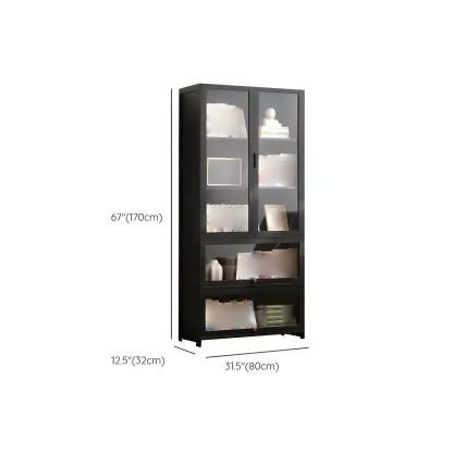 Bamboo Modern Black Vertical Bookcase with Glass Doors Image - 24