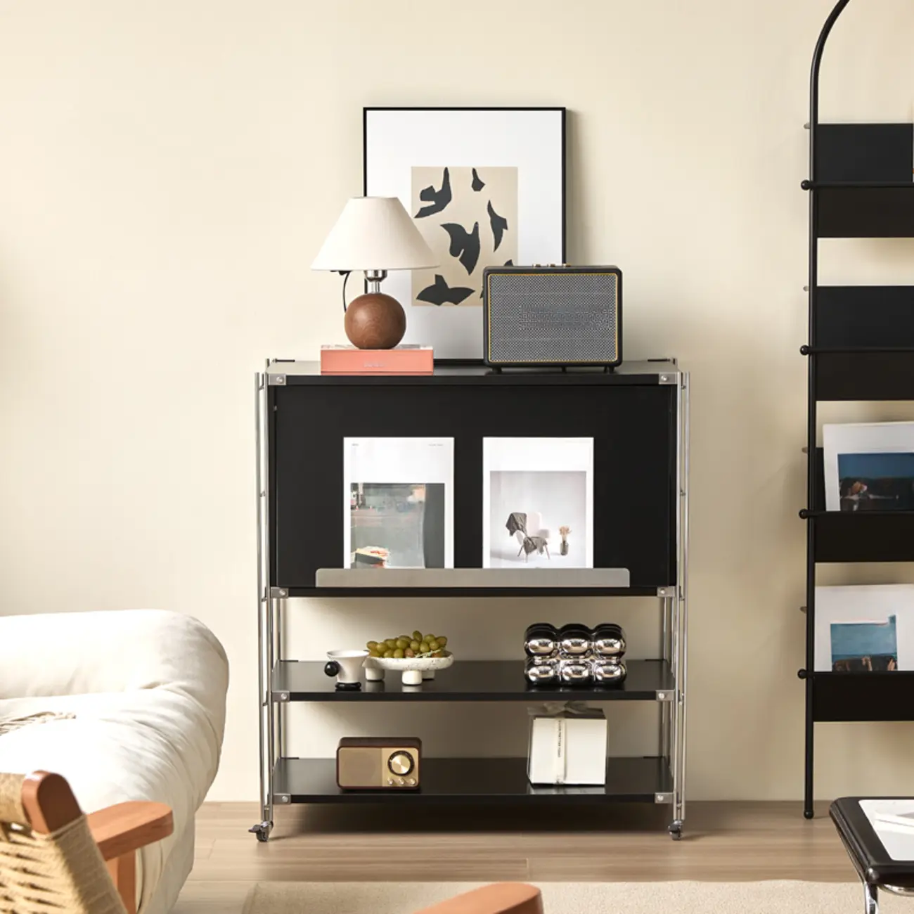 Compact Wood Steel Frame 3-Tier Bookcase in Black Image - 2 | homeyfad