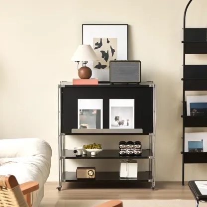 Compact Wood Steel Frame 3-Tier Bookcase in Black Image - 2