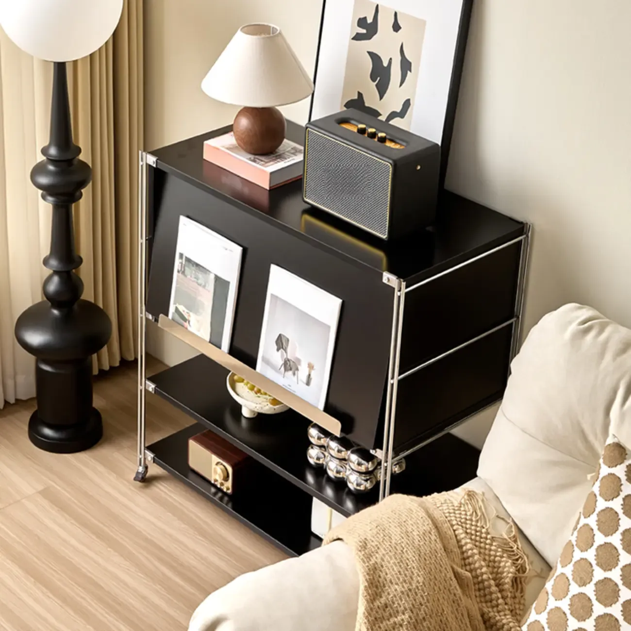 Compact Wood Steel Frame 3-Tier Bookcase in Black Image - 4