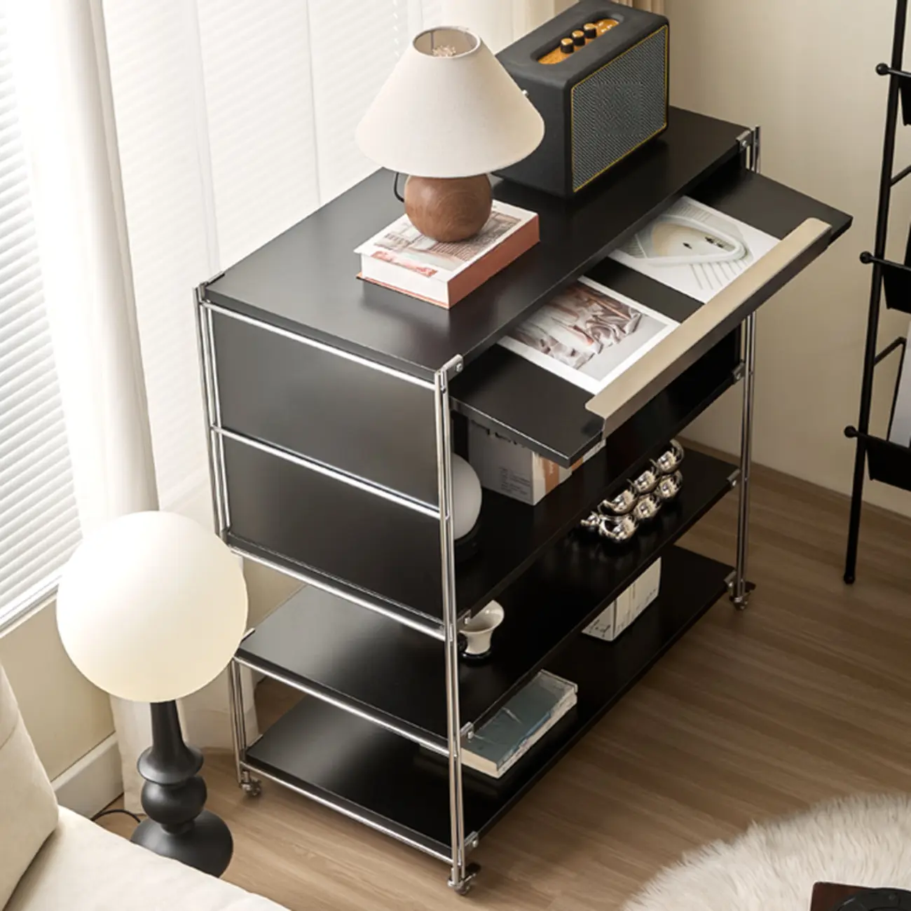 Compact Wood Steel Frame 3-Tier Bookcase in Black Image - 6 | homeyfad