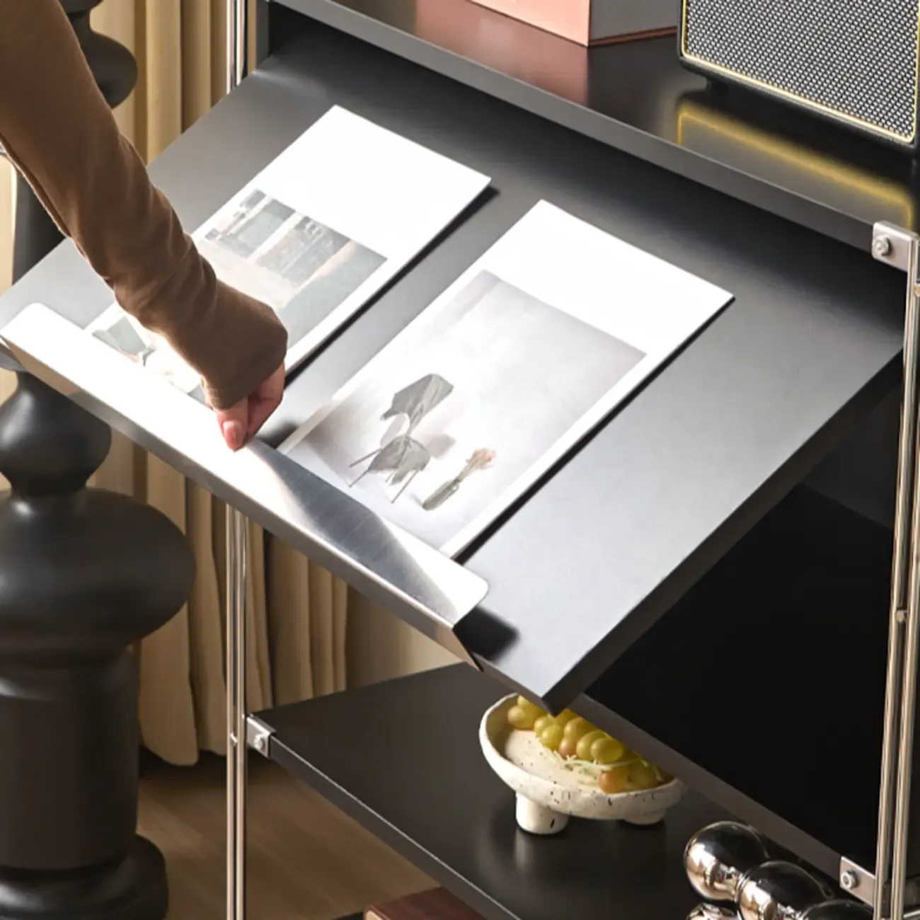 Compact Wood Steel Frame 3-Tier Bookcase in Black Image - 9