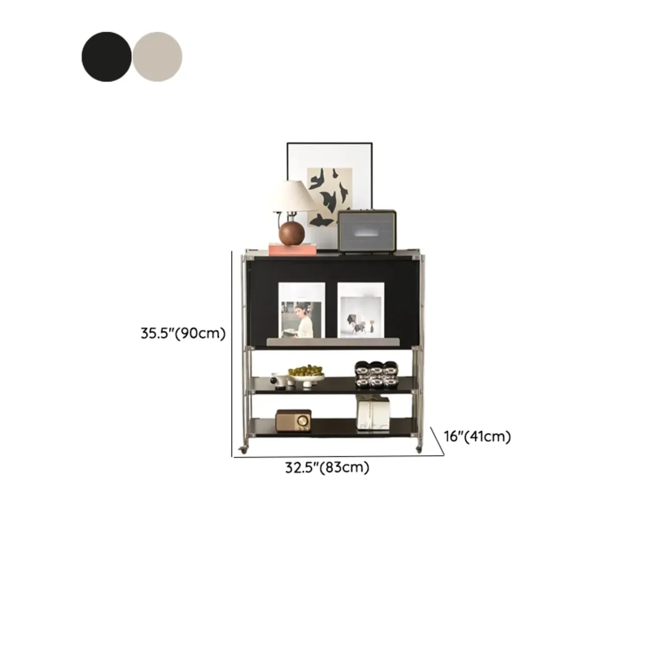 Compact Wood Steel Frame 3-Tier Bookcase in Black #size