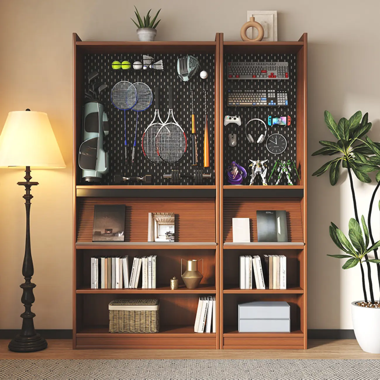 Tall Scandinavian Vertical Walnut Closed Back Wood Bookcase Image - 1 | homeyfad