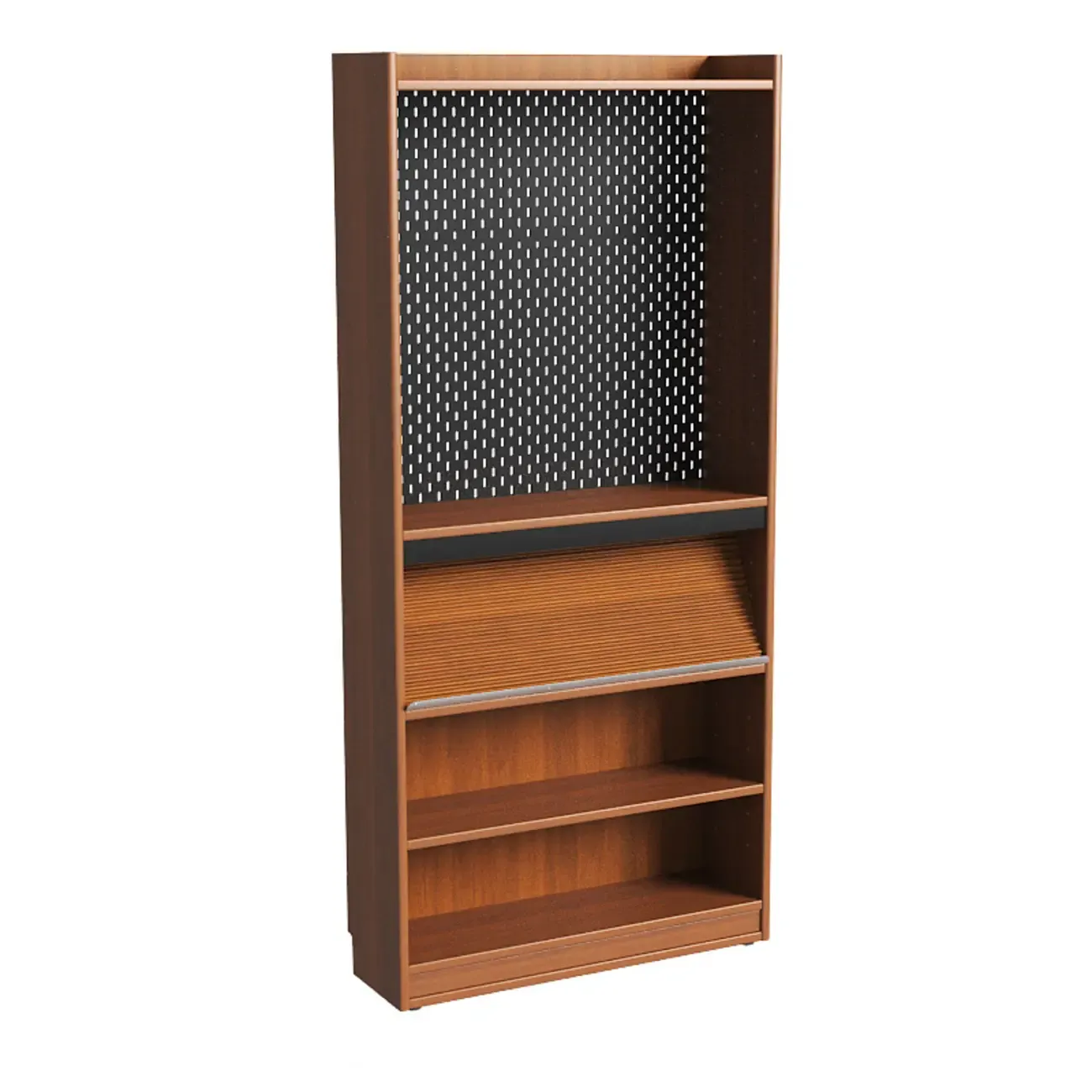 Tall Scandinavian Vertical Walnut Closed Back Wood Bookcase Image - 5