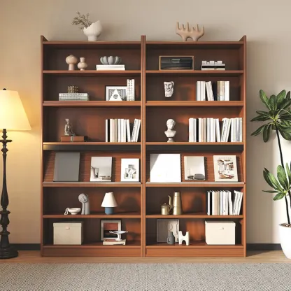 Tall Scandinavian Vertical Walnut Closed Back Wood Bookcase Image - 2