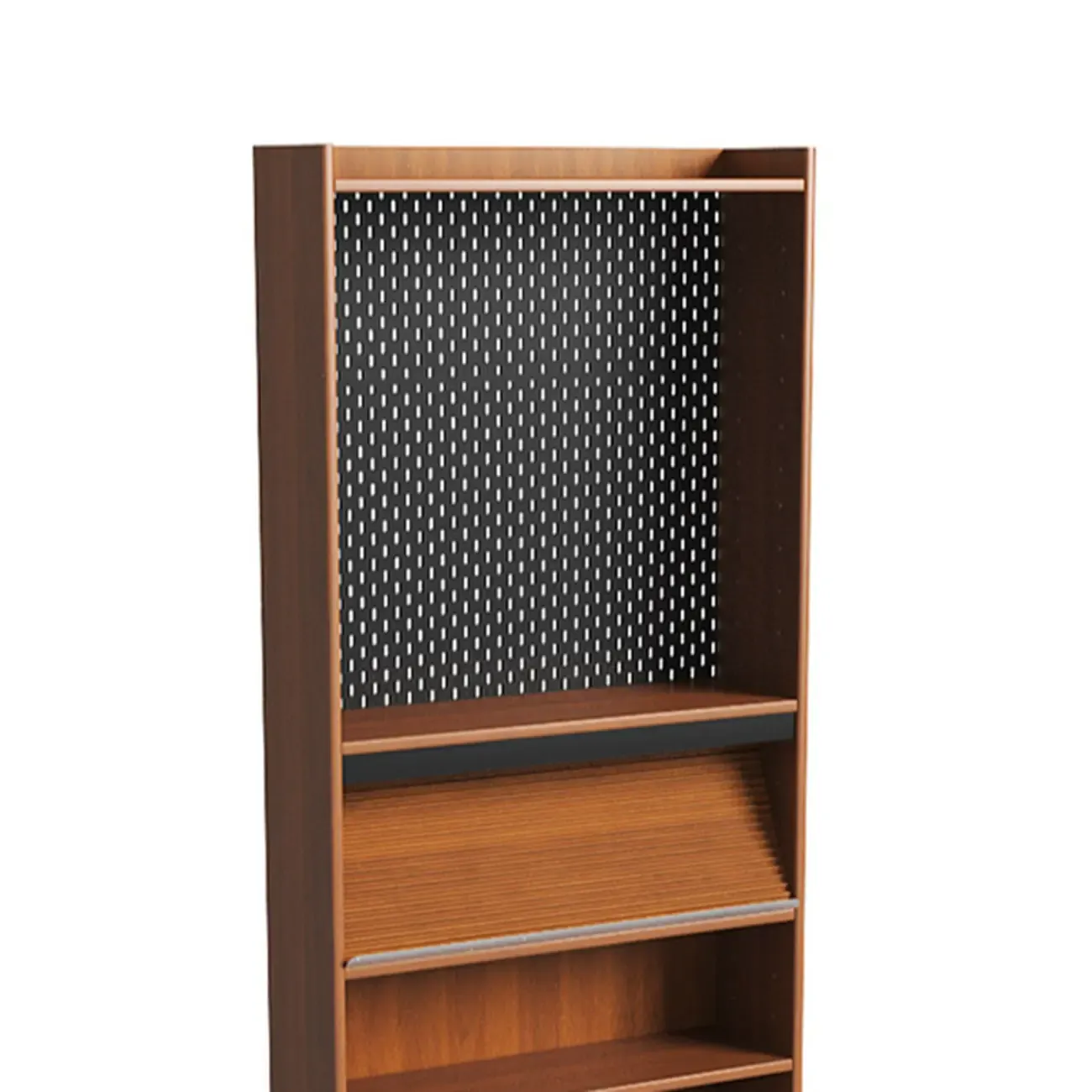 Tall Scandinavian Vertical Walnut Closed Back Wood Bookcase Image - 8