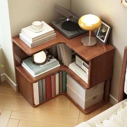 Modern Adjustable Vertical Brown Wood Corner Bookcase Image - 1