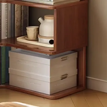 Modern Adjustable Vertical Brown Wood Corner Bookcase Image - 7