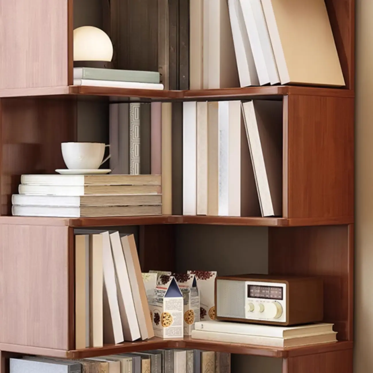 Modern Adjustable Vertical Brown Wood Corner Bookcase Image - 8 | homeyfad