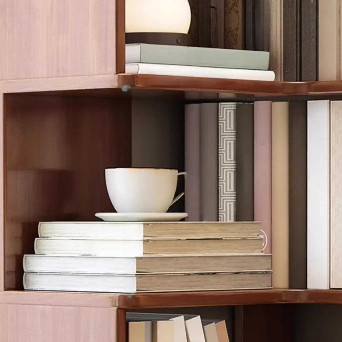 Modern Adjustable Vertical Brown Wood Corner Bookcase Image - 9