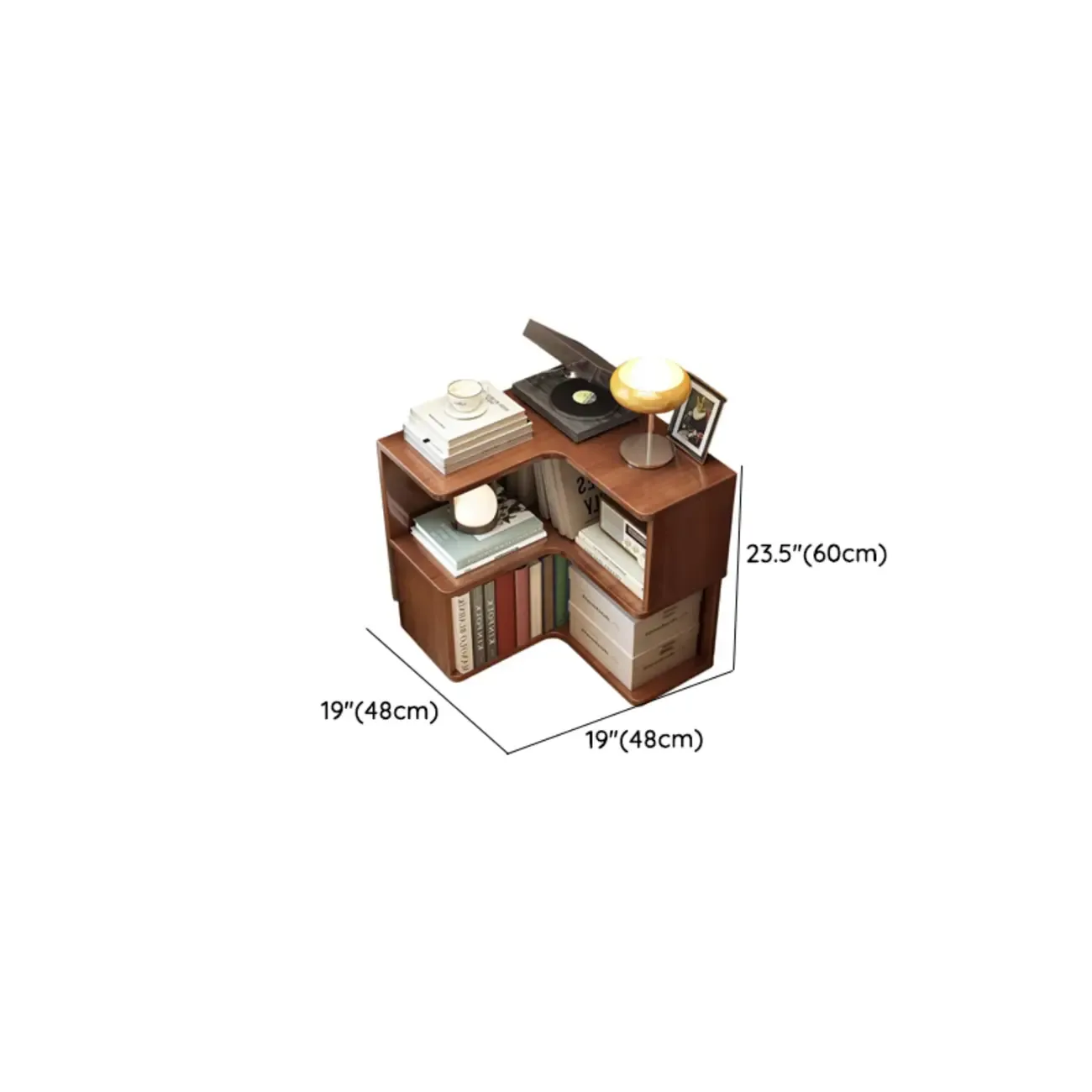 Modern Adjustable Vertical Brown Wood Corner Bookcase #size