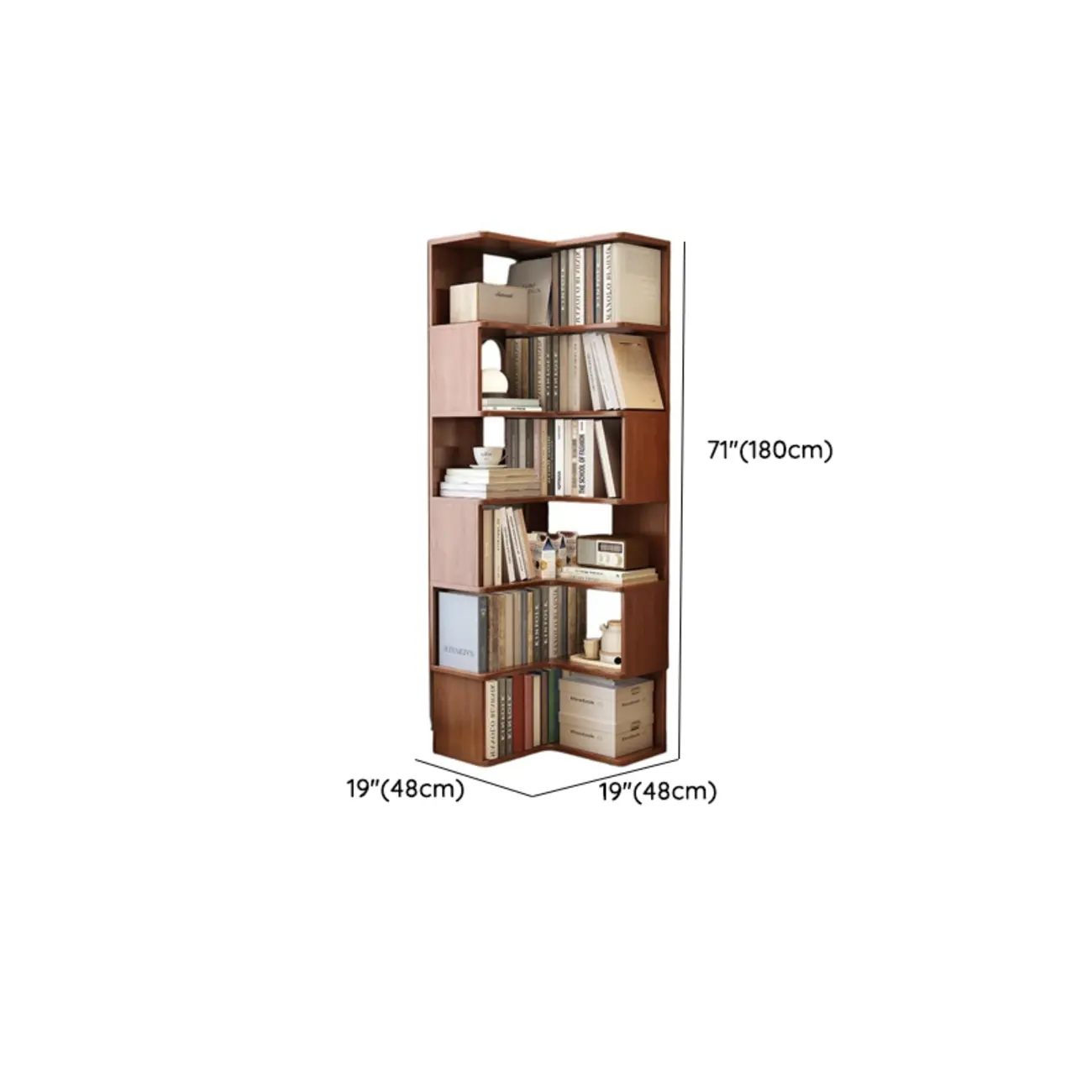 Modern Adjustable Vertical Brown Wood Corner Bookcase Image - 15 | homeyfad