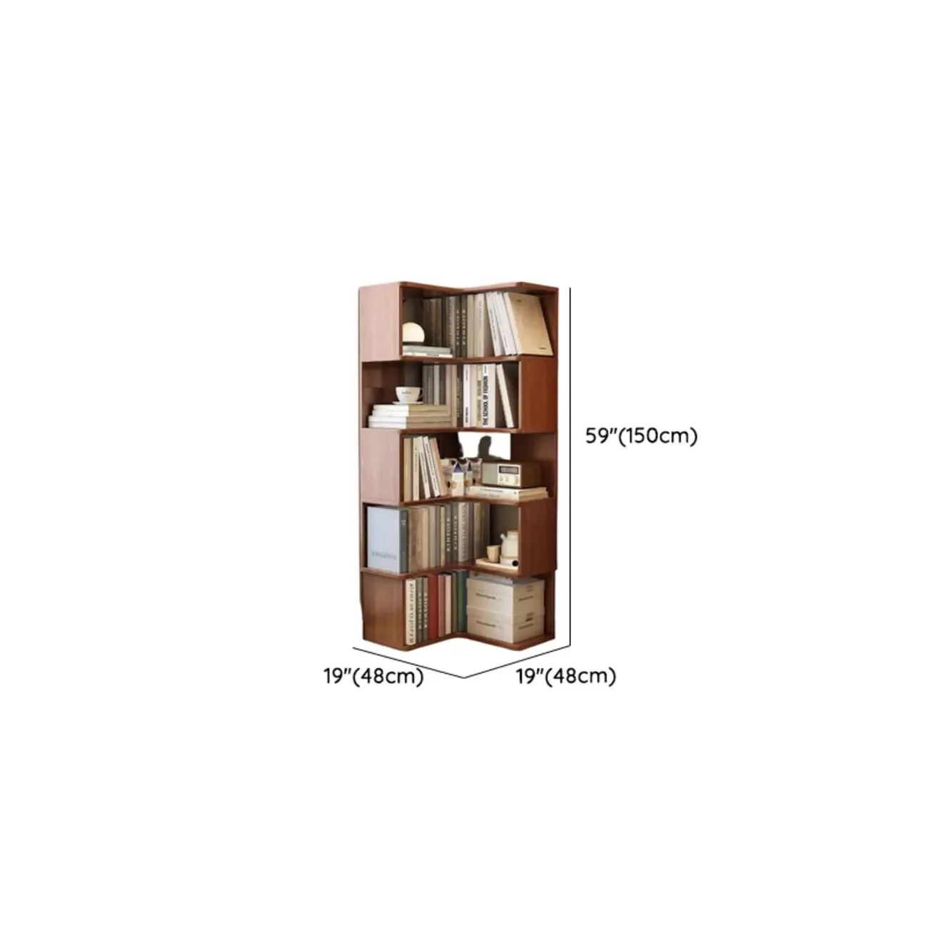 Modern Adjustable Vertical Brown Wood Corner Bookcase Image - 17