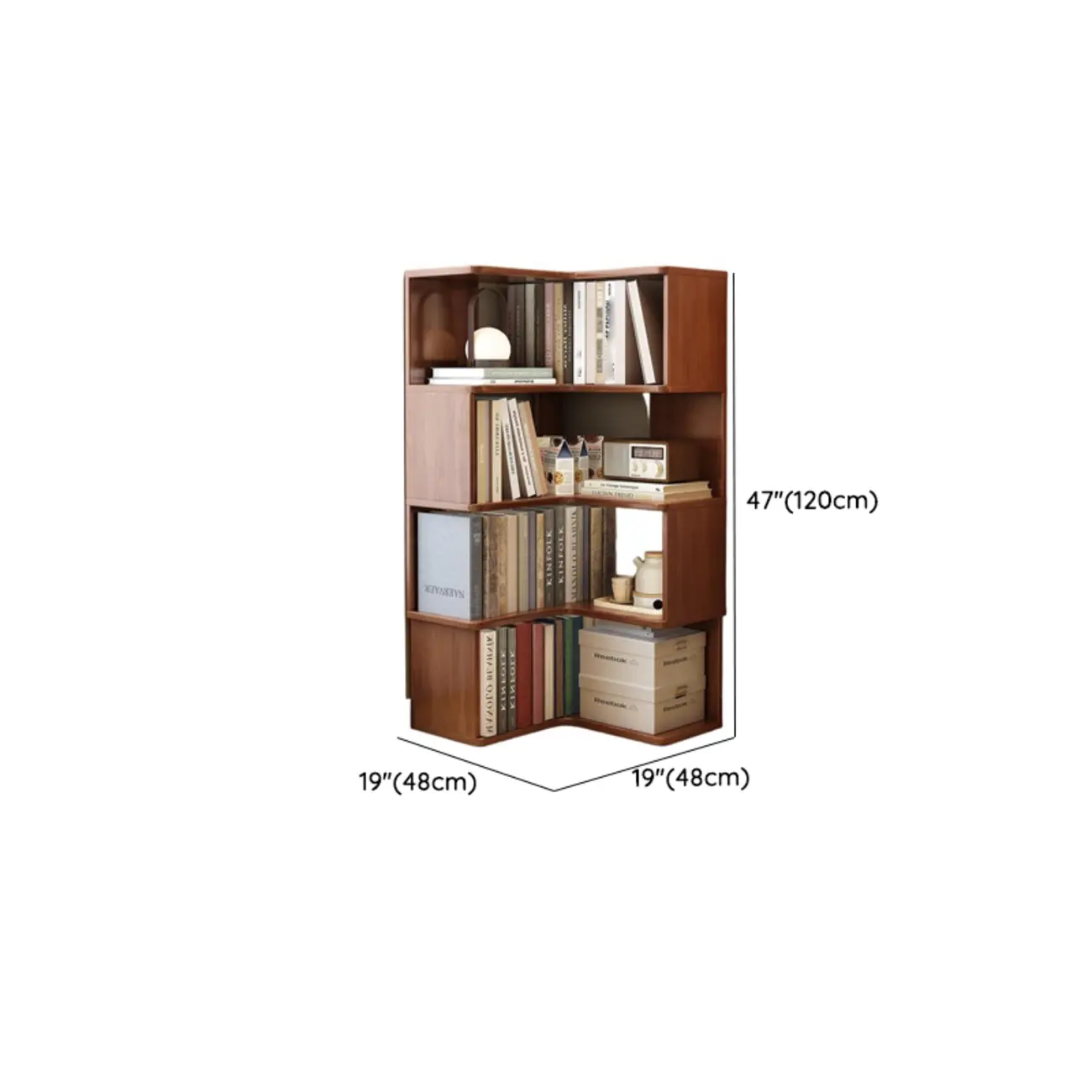 Modern Adjustable Vertical Brown Wood Corner Bookcase Image - 18 | homeyfad