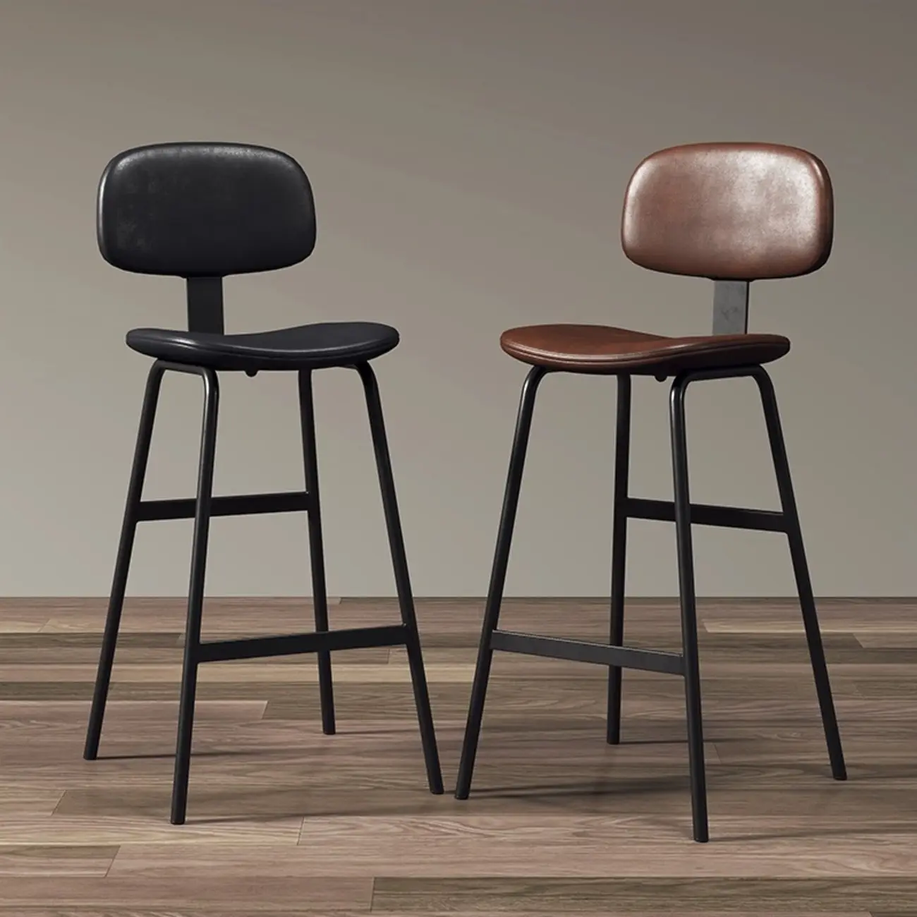 Modern Iron Leather Bucket 4-Leg Bar Stools Image - 1 | homeyfad