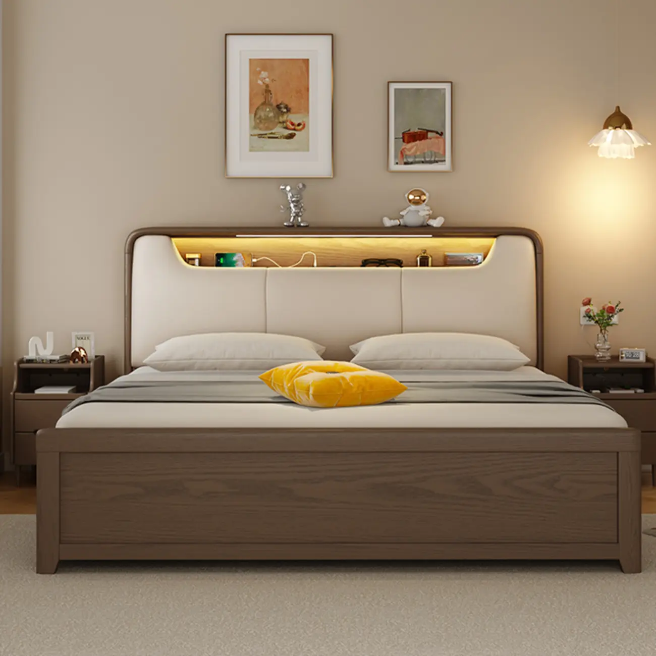 Versatile Wooden Drawer Storage Bed with Chargeable Headboard Image - 2 | homeyfad