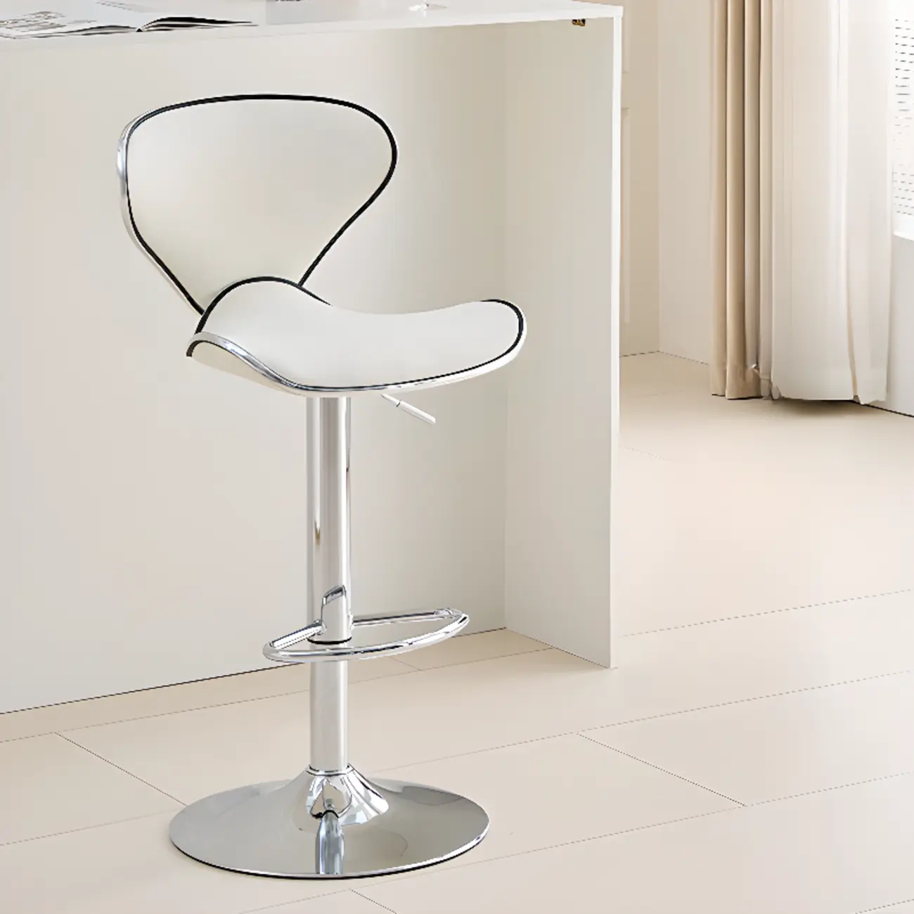 Silver Steel Leather Adjustable Swivel Bar Stools Image - 1 | homeyfad