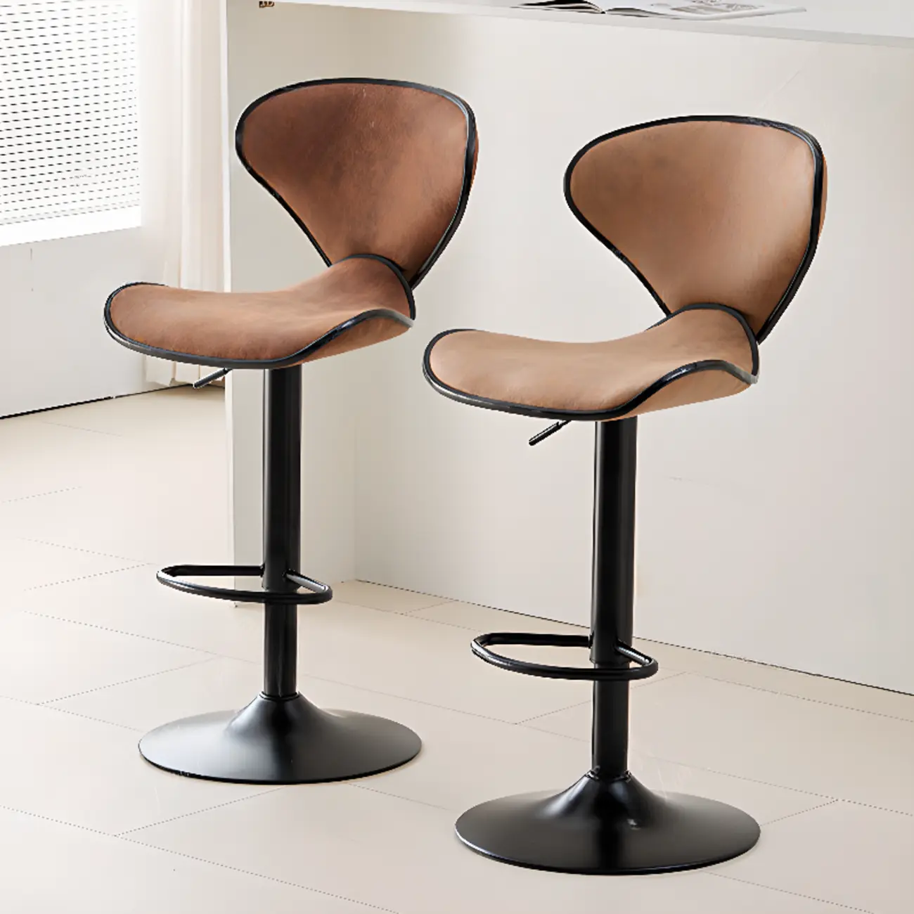 Silver Steel Leather Adjustable Swivel Bar Stools Image - 2 | homeyfad