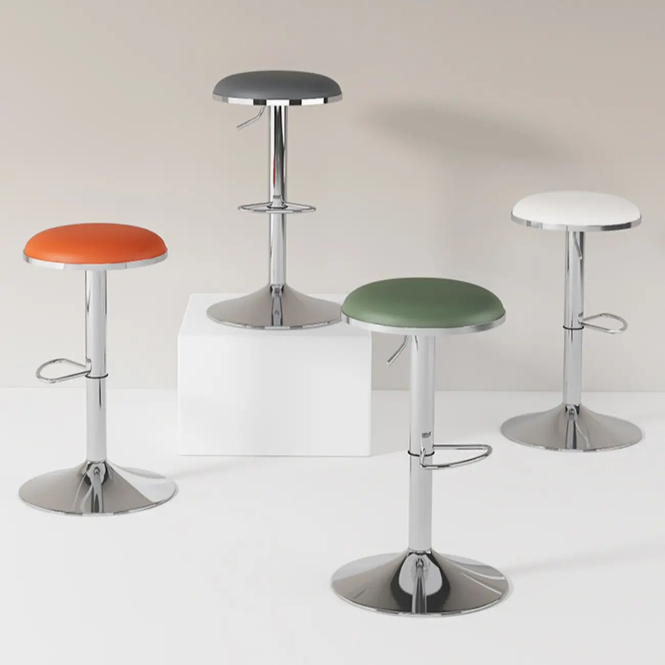 Adjustable Swivel Modern Leather Backless Bar Stools Image - 1 | homeyfad