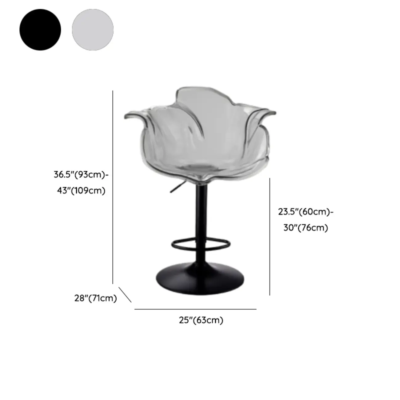 Adjustable Acrylic Flower-Shaped Low Back Swivel Bar Stools #size | homeyfad