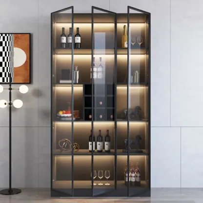 Minimalist Black Wooden Wine Rack Cabinet with Glass Door Image - 1