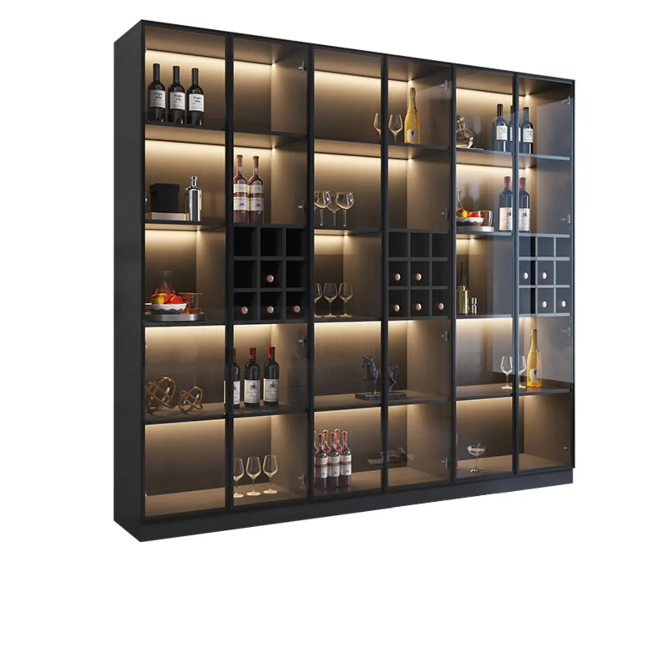 Minimalist Black Wooden Wine Rack Cabinet with Glass Door Image - 2 | homeyfad