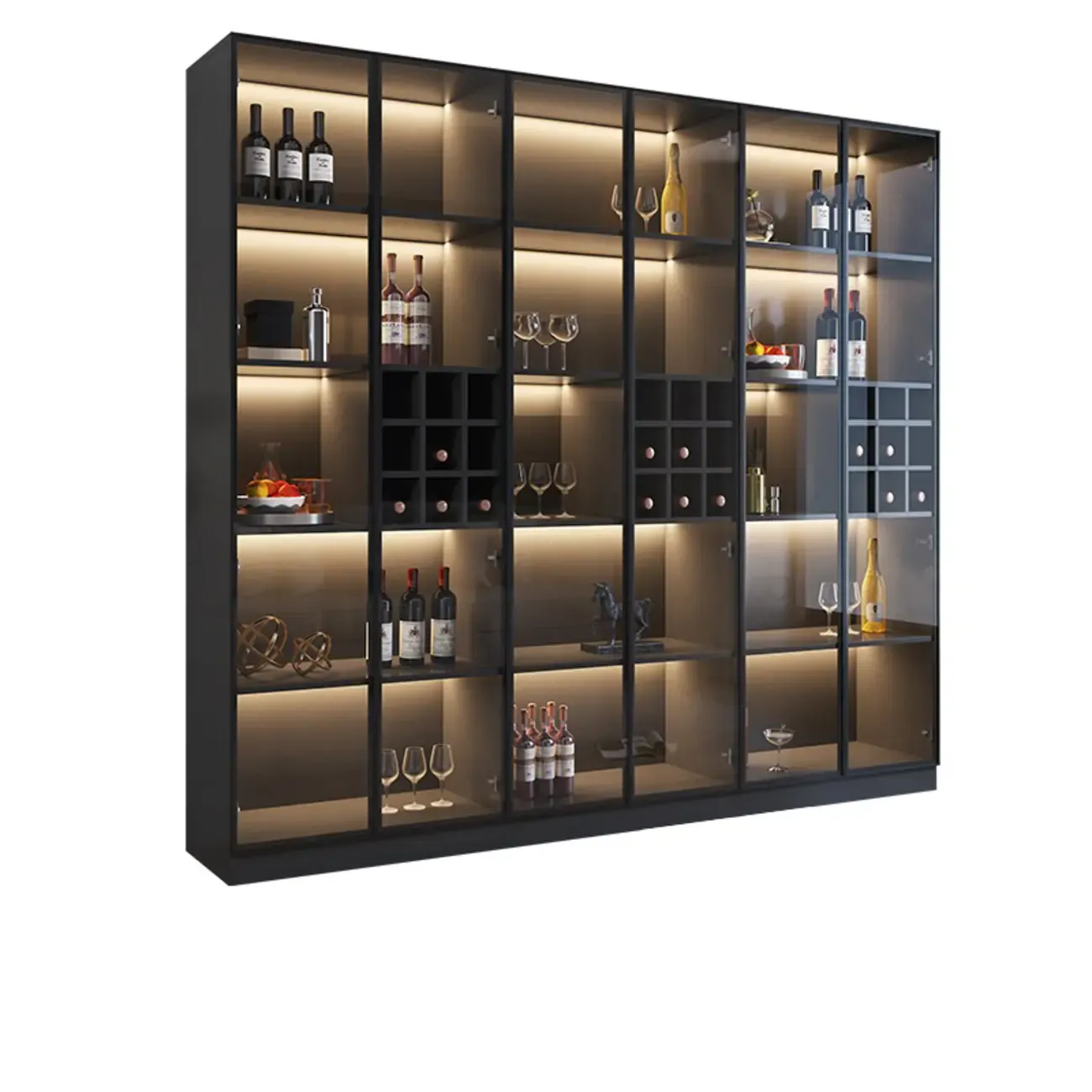 Minimalist Black Wooden Wine Rack Cabinet with Glass Door Image - 2