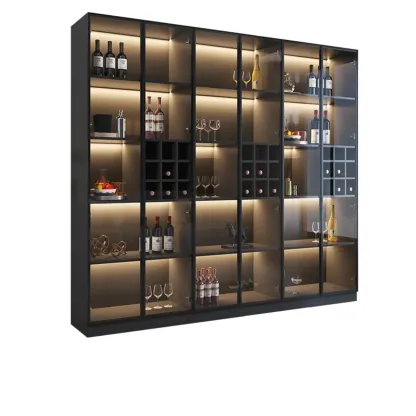 Minimalist Black Wooden Wine Rack Cabinet with Glass Door Image - 2