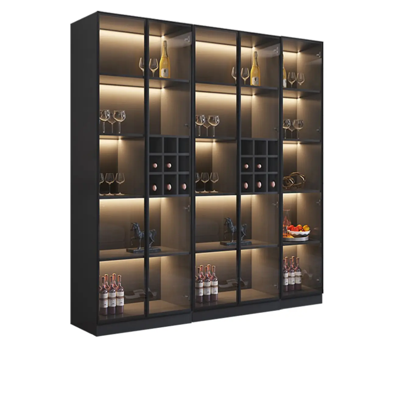 Minimalist Black Wooden Wine Rack Cabinet with Glass Door Image - 12 | homeyfad