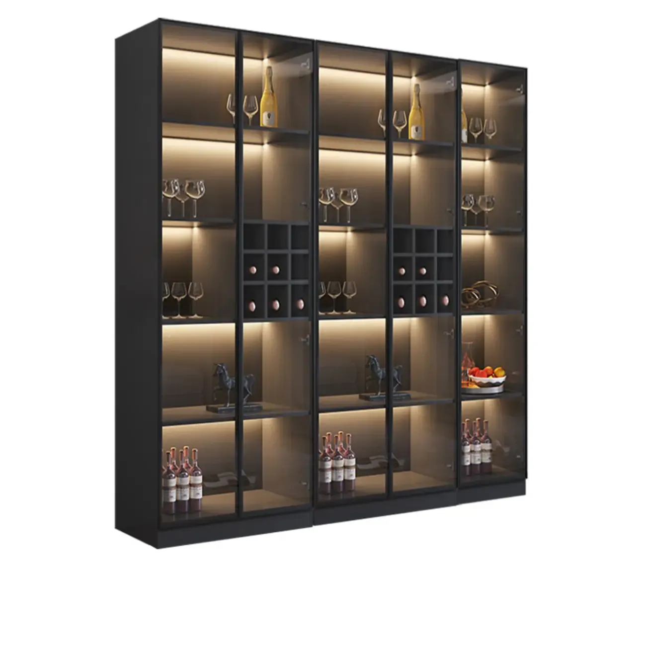 Minimalist Black Wooden Wine Rack Cabinet with Glass Door Image - 12