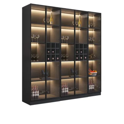 Minimalist Black Wooden Wine Rack Cabinet with Glass Door Image - 12
