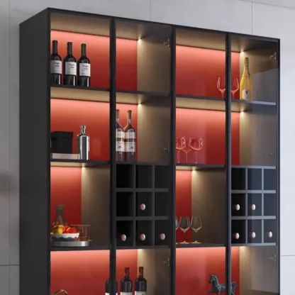 Minimalist Black Wooden Wine Rack Cabinet with Glass Door Image - 3