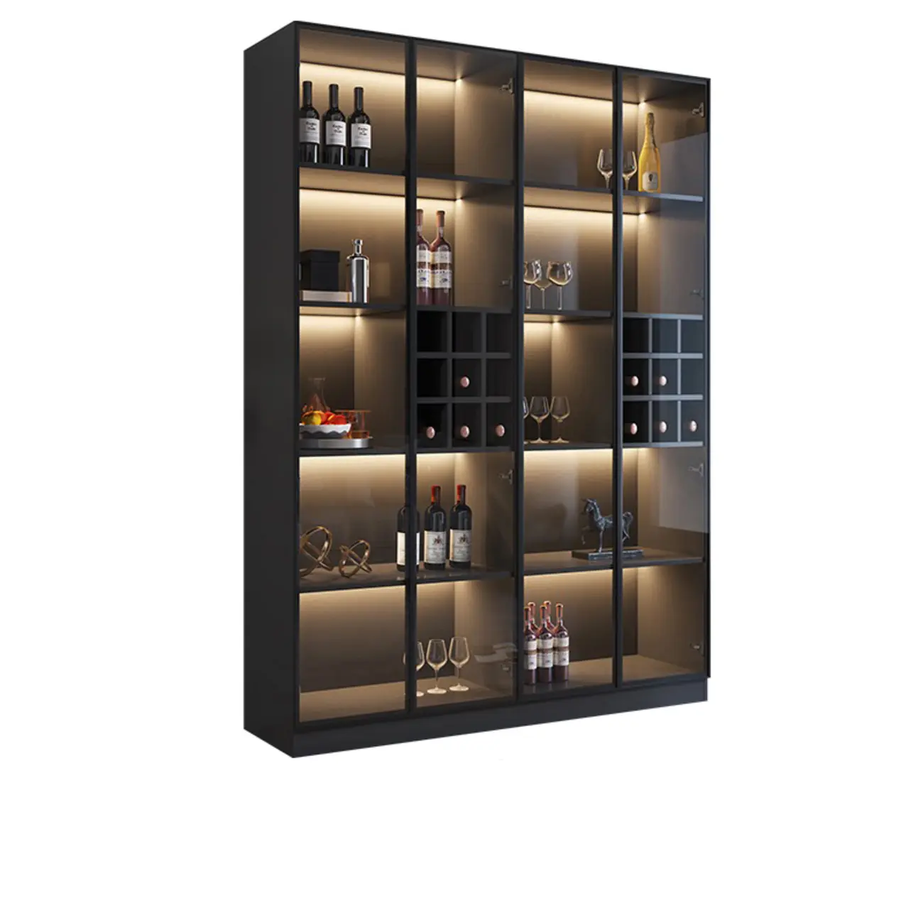 Minimalist Black Wooden Wine Rack Cabinet with Glass Door Image - 10 | homeyfad