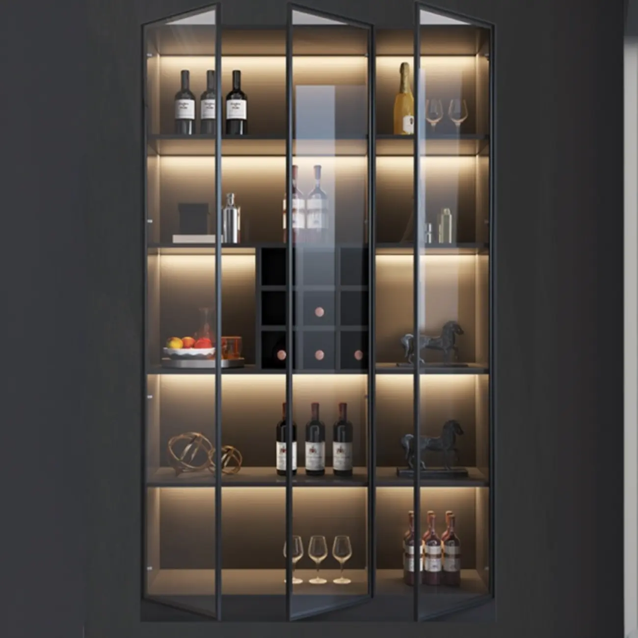 Minimalist Black Wooden Wine Rack Cabinet with Glass Door Image - 11 | homeyfad