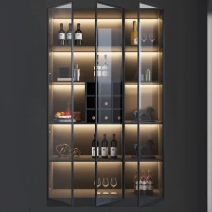 Minimalist Black Wooden Wine Rack Cabinet with Glass Door Image - 11