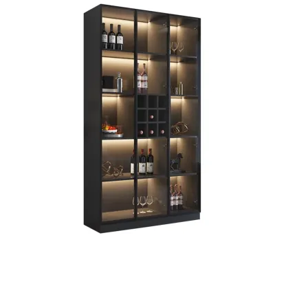 Minimalist Black Wooden Wine Rack Cabinet with Glass Door Image - 9