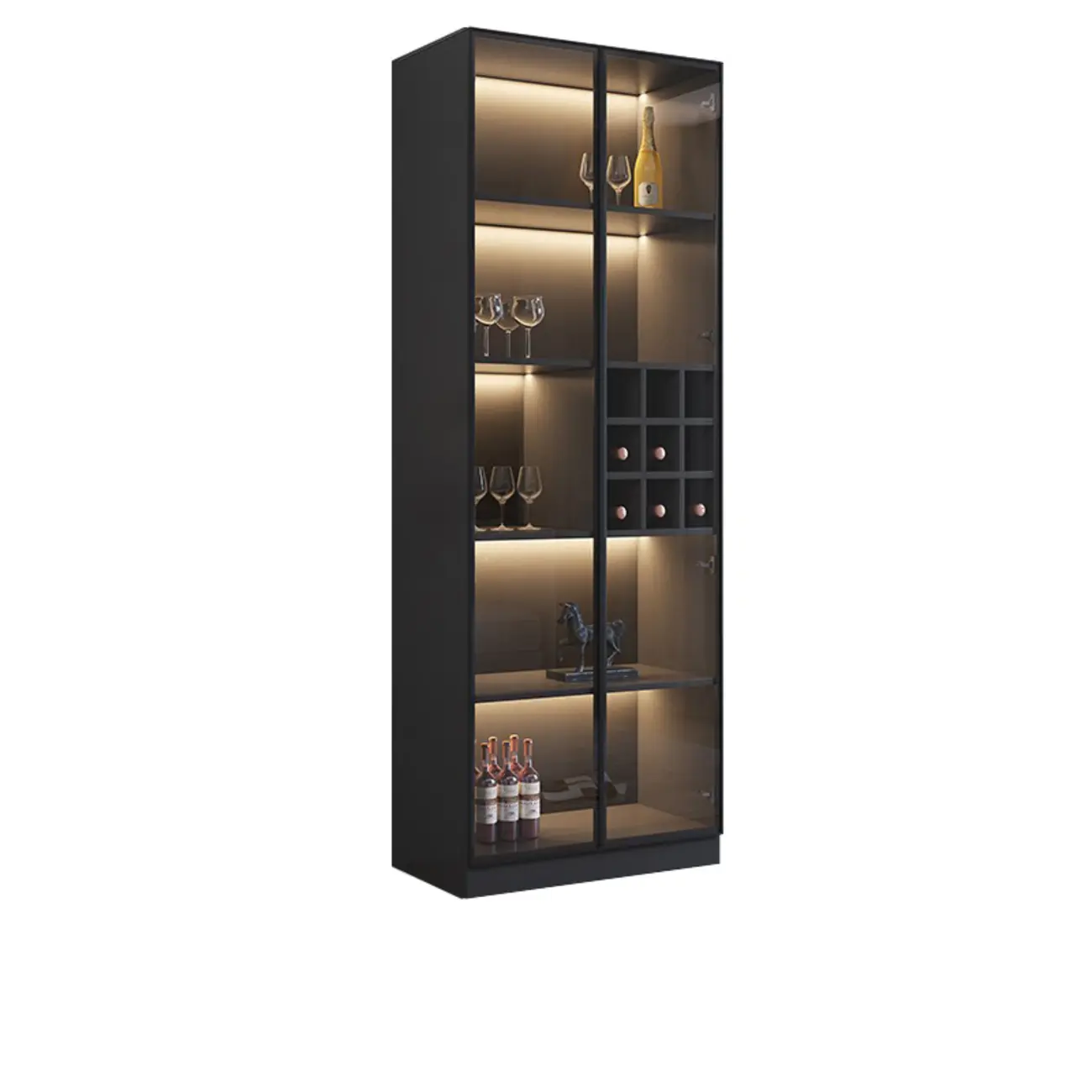 Minimalist Black Wooden Wine Rack Cabinet with Glass Door Image - 6 | homeyfad